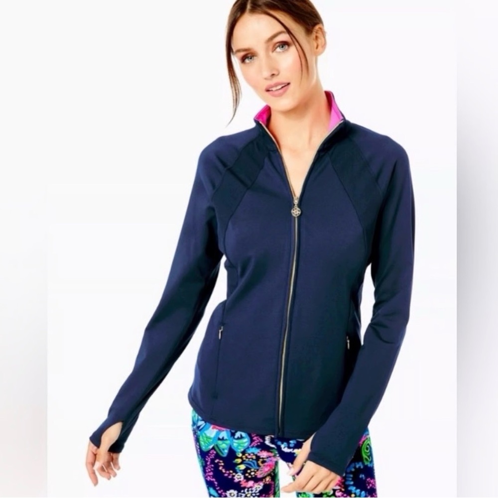 Lilly Pulitzer Navy Zip-Up Jacket with Pink Trim